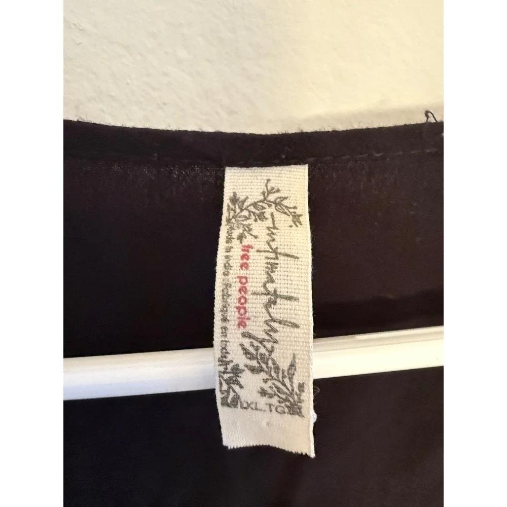 Free People Intimately Black Ruched Sleeve Surplice Tie Front Top XL OB428131